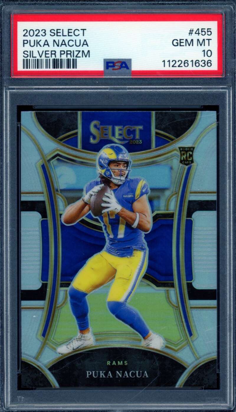Puka Nacua Rookie Card 2023 Select Silver Prizm (pop 11) #455 PSA 10 Image 1