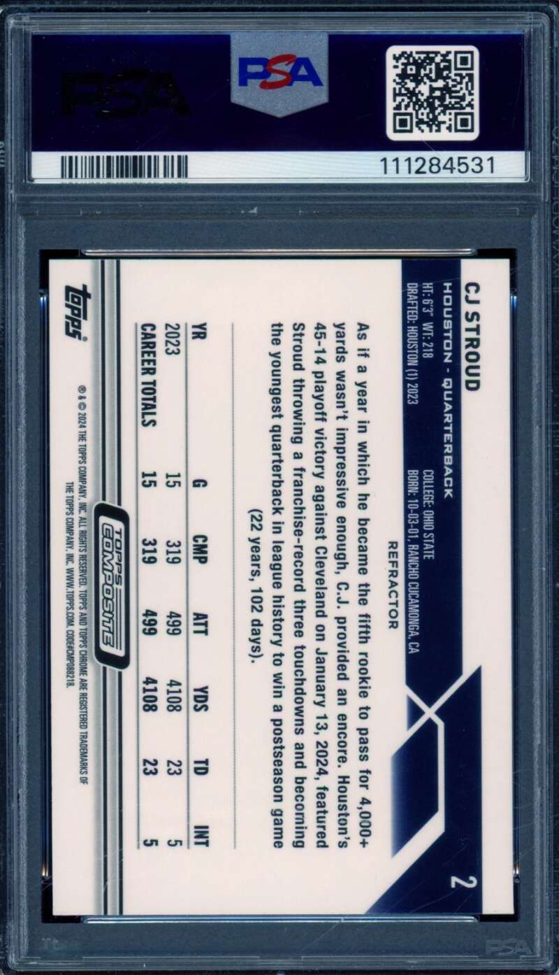 C.J. Stroud Rookie Card 2023 Topps Composite Refractor #2 PSA 10 Image 2