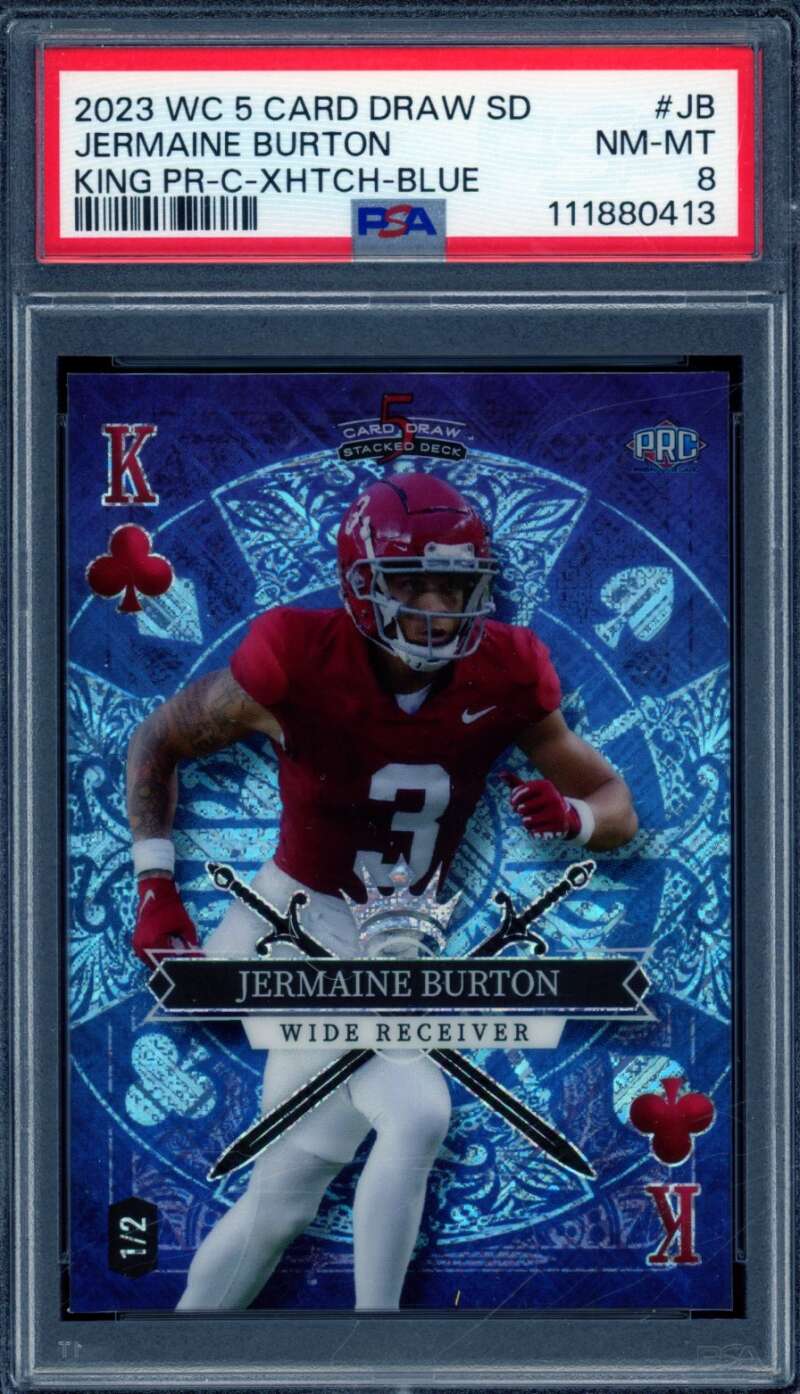 Jermaine Burton Rookie Card 2023 Wild Card King Blue (1/2) #JB PSA 8 Image 1