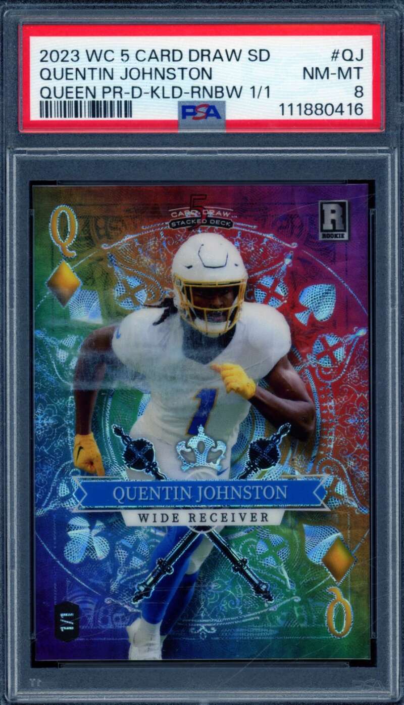 Quentin Johnston Rookie Card 2023 Wild Card SD Rainbow (1/1) #QJ PSA 8 Image 1