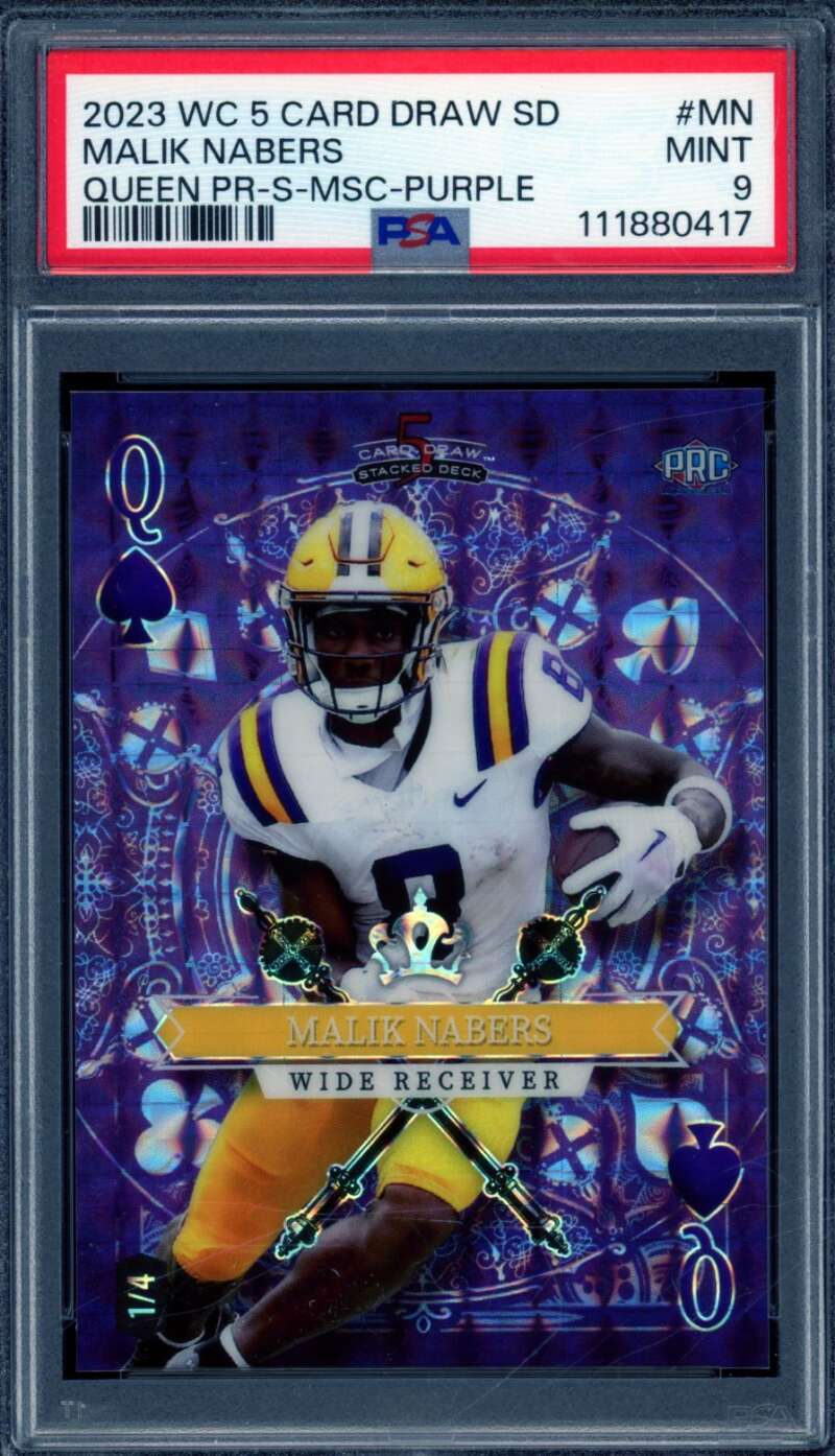 Malik Nabers Rookie Card 2023 Wild Card PR Purple (1/4) #MN PSA 9 Image 1