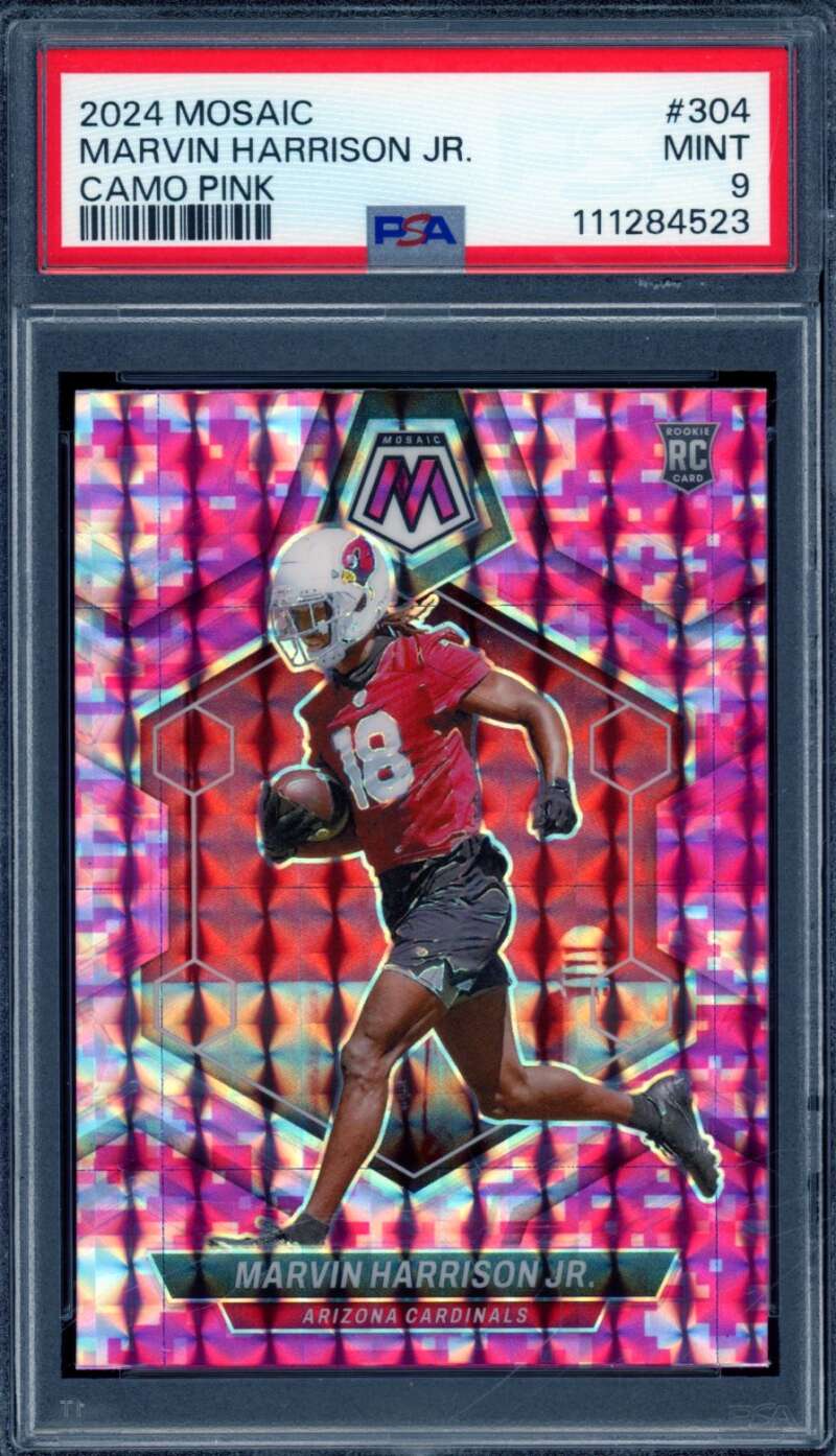 Marvin Harrison Jr. Rookie Card 2024 Mosaic Camo Pink #304 PSA 9 Image 1