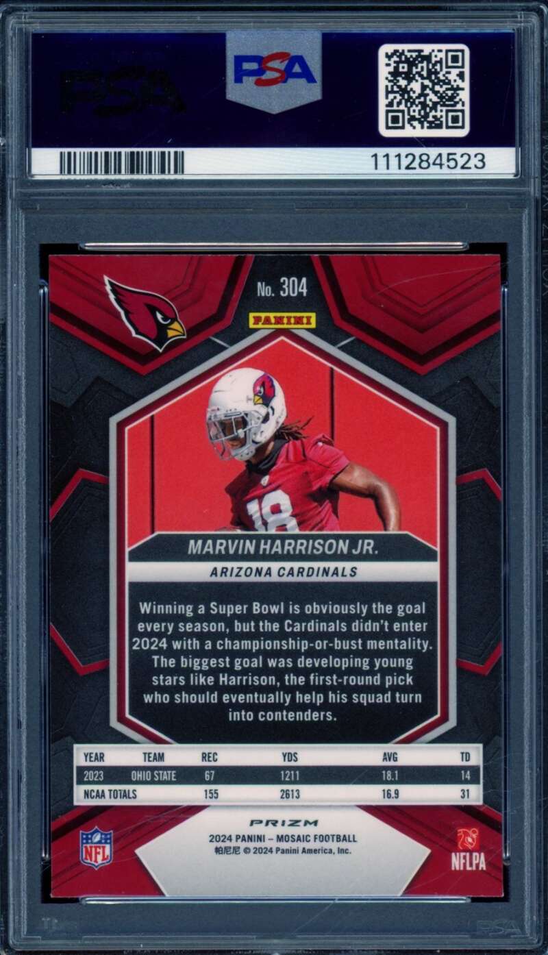 Marvin Harrison Jr. Rookie Card 2024 Mosaic Camo Pink #304 PSA 9 Image 2