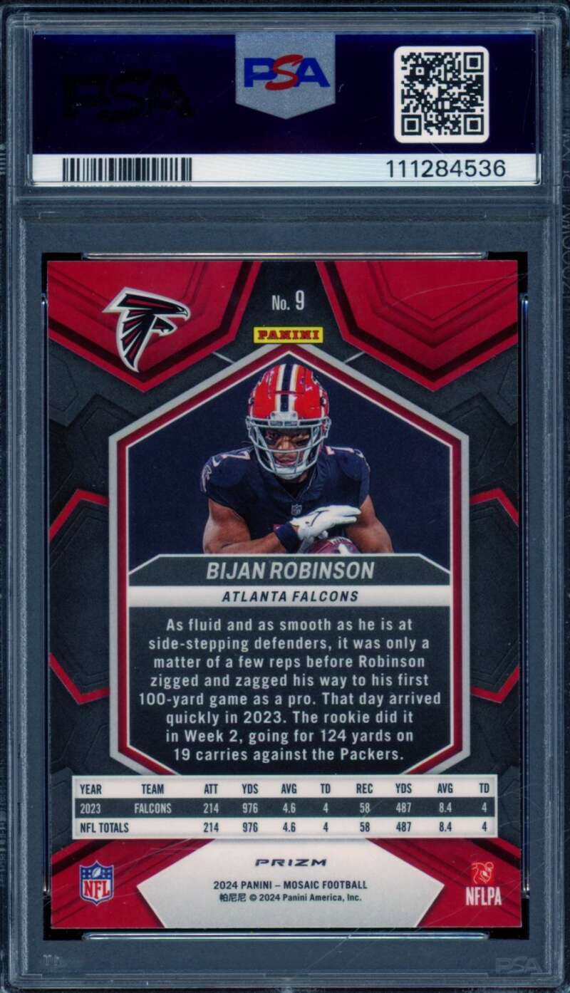 Bijan Robinson Card 2024 Mosaic Honeycomp (pop 4) #9 PSA 10 Image 2