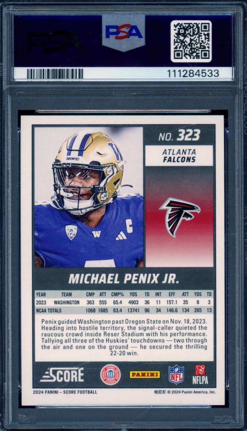 Michael Penix Jr. Rookie Card 2024 Score Circular (13/135) #323 PSA 9 Image 2