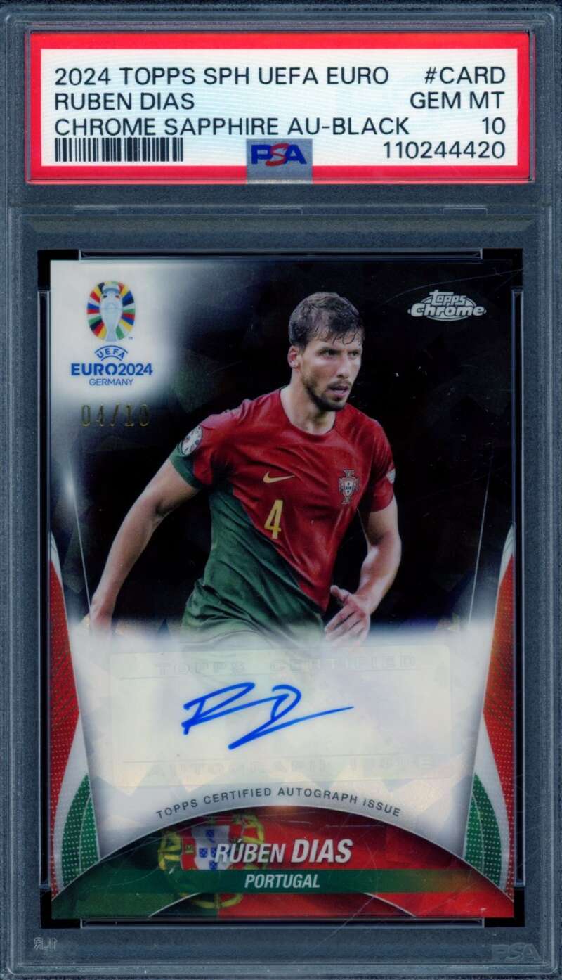 Ruben Dias Card 2024 Topps Chrome Sapphire Auto Black (4/10) #Card PSA 10 Image 1