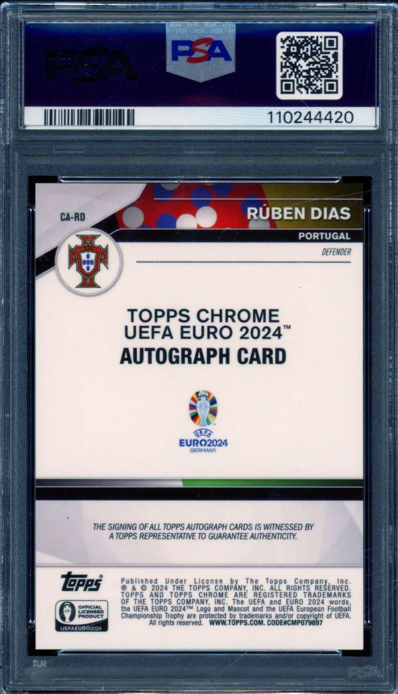 Ruben Dias Card 2024 Topps Chrome Sapphire Auto Black (4/10) #Card PSA 10 Image 2