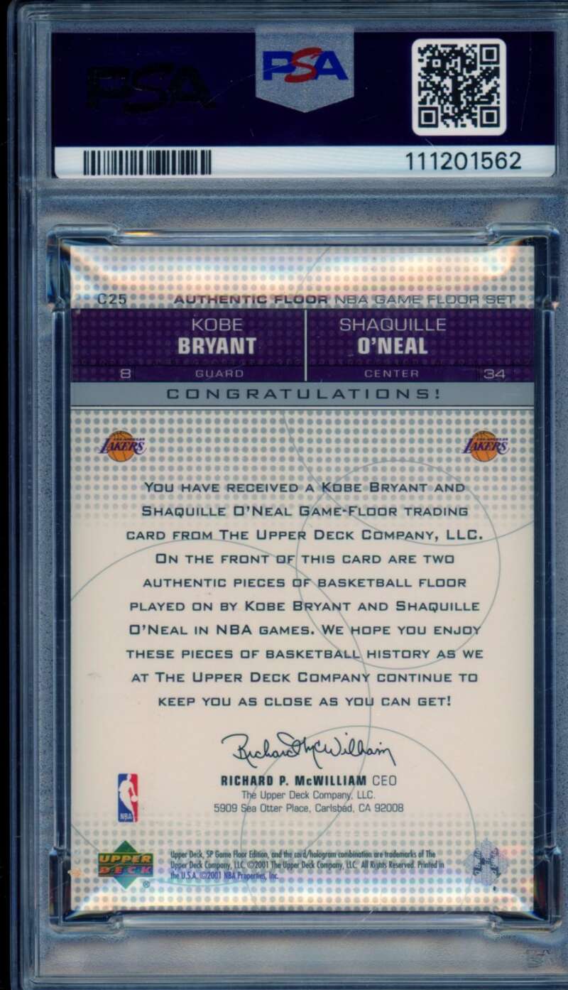 Kobe Bryant/Shaquille O'Neal Card 2000-01 SP Game Floor Combo #C25 PSA Authentic Image 2