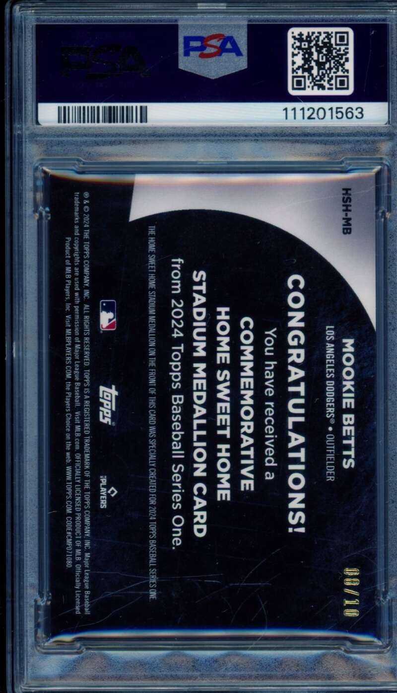 Mookie Betts 2024 Topps Home Sweet Comm Medal Red (8/10) #HSHMB PSA Authentic Image 2