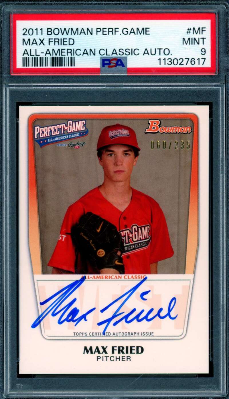 Max Fried Rookie 2011 Bowman Perfect Game All-American Classic Auto #MF PSA 9 Image 1