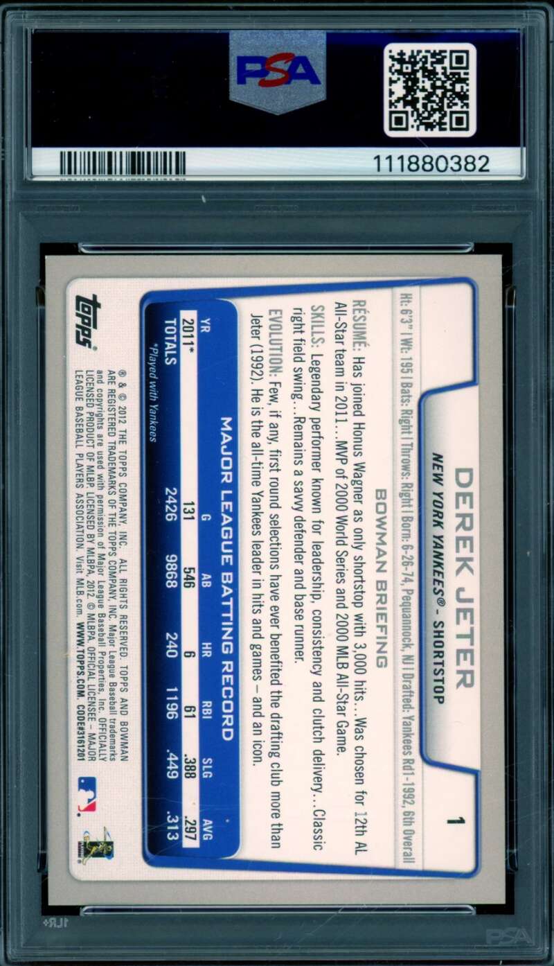 Derek Jeter Card 2012 Bowman Gold #1 PSA 9 Image 2