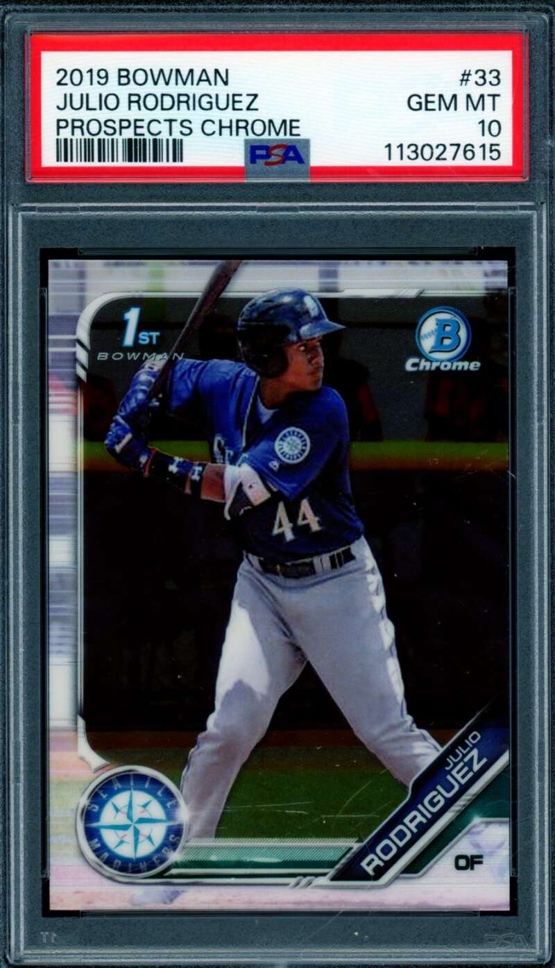Julio Rodriguez Rookie Card 2019 Bowman Prospects Chrome #33 PSA 10 Image 1
