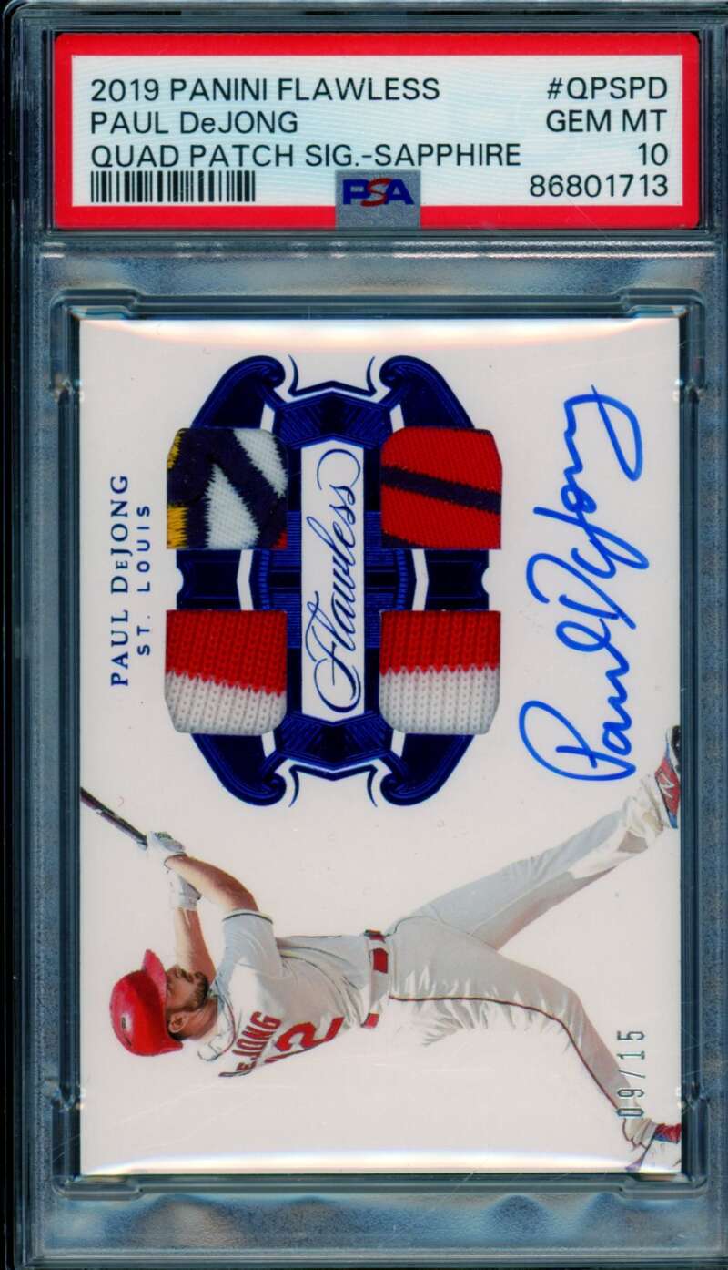 Paul DeJong 2019 Panini Flawless Quad Patch Sig Sapphire (9/15) #QPSPD PSA 10 Image 1
