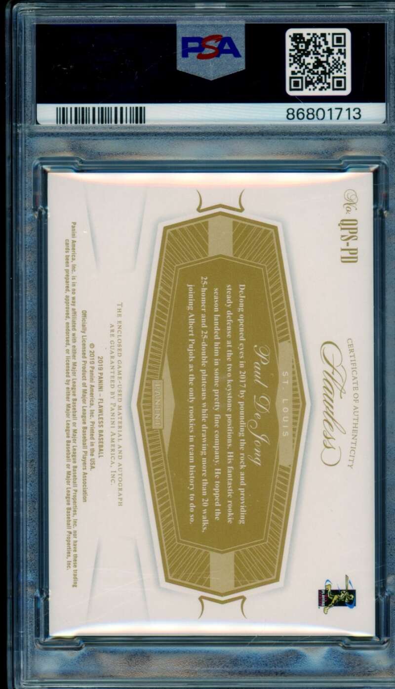 Paul DeJong 2019 Panini Flawless Quad Patch Sig Sapphire (9/15) #QPSPD PSA 10 Image 2