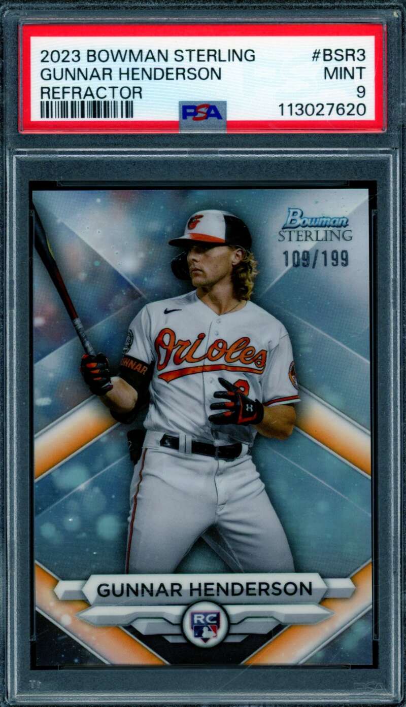 Gunnar Henderson Rookie Card 2023 Bowman Sterling Refractor #Bsr3 PSA 9 Image 1