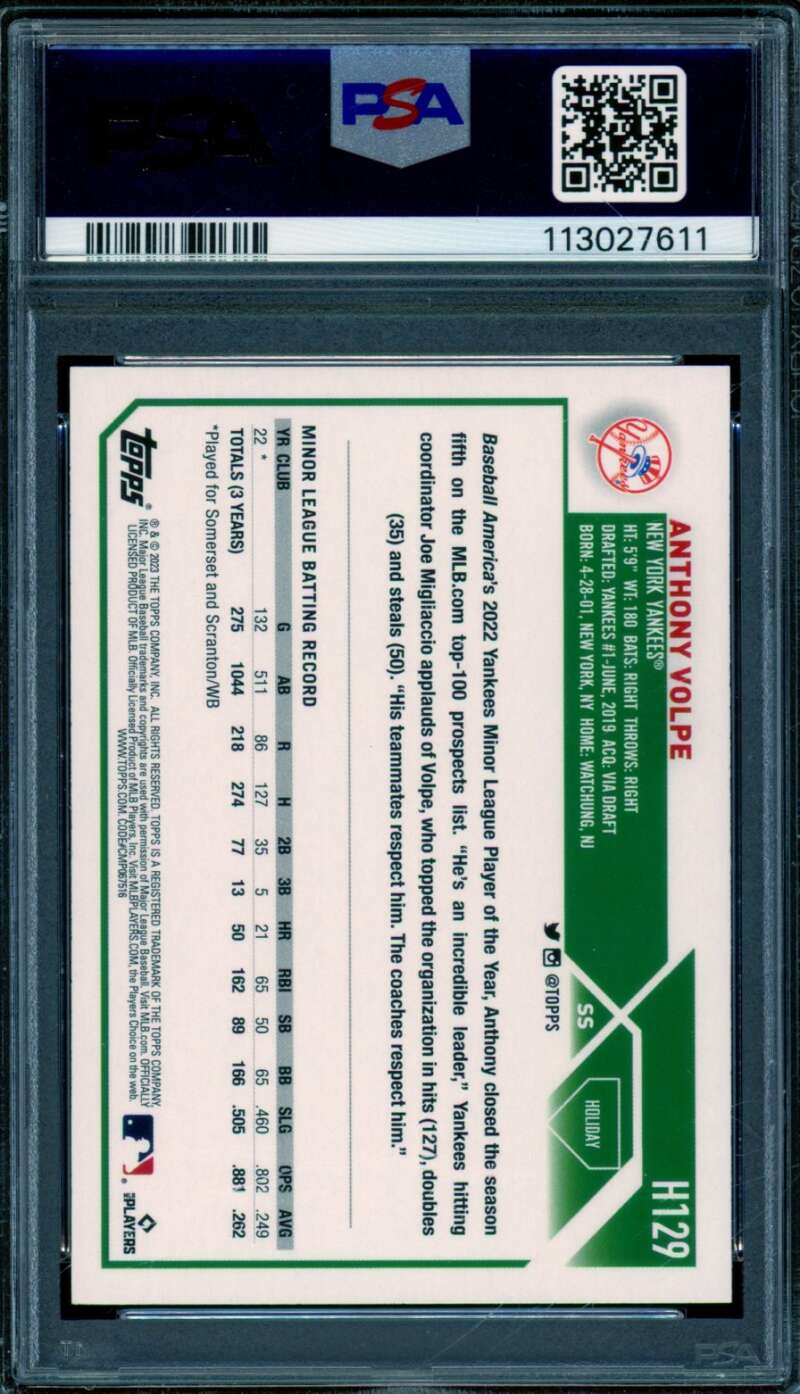 Anthony Volpe Rookie Card 2023 Topps Holiday SSSP #H129 PSA 8 Image 2