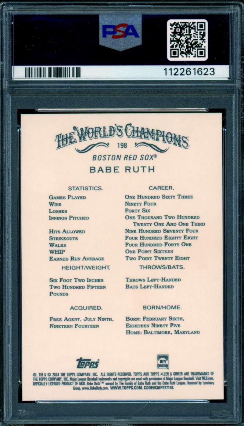 Babe Ruth Card 2024 Allen Ginter #198 PSA 10 Image 2