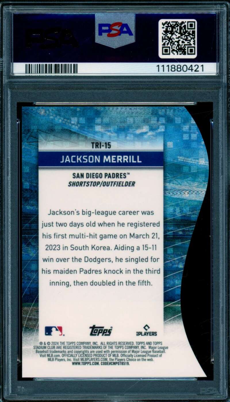 Jackson Merrill Card 2024 Stadium Club Triumvirates #Tri15 PSA 9 Image 2