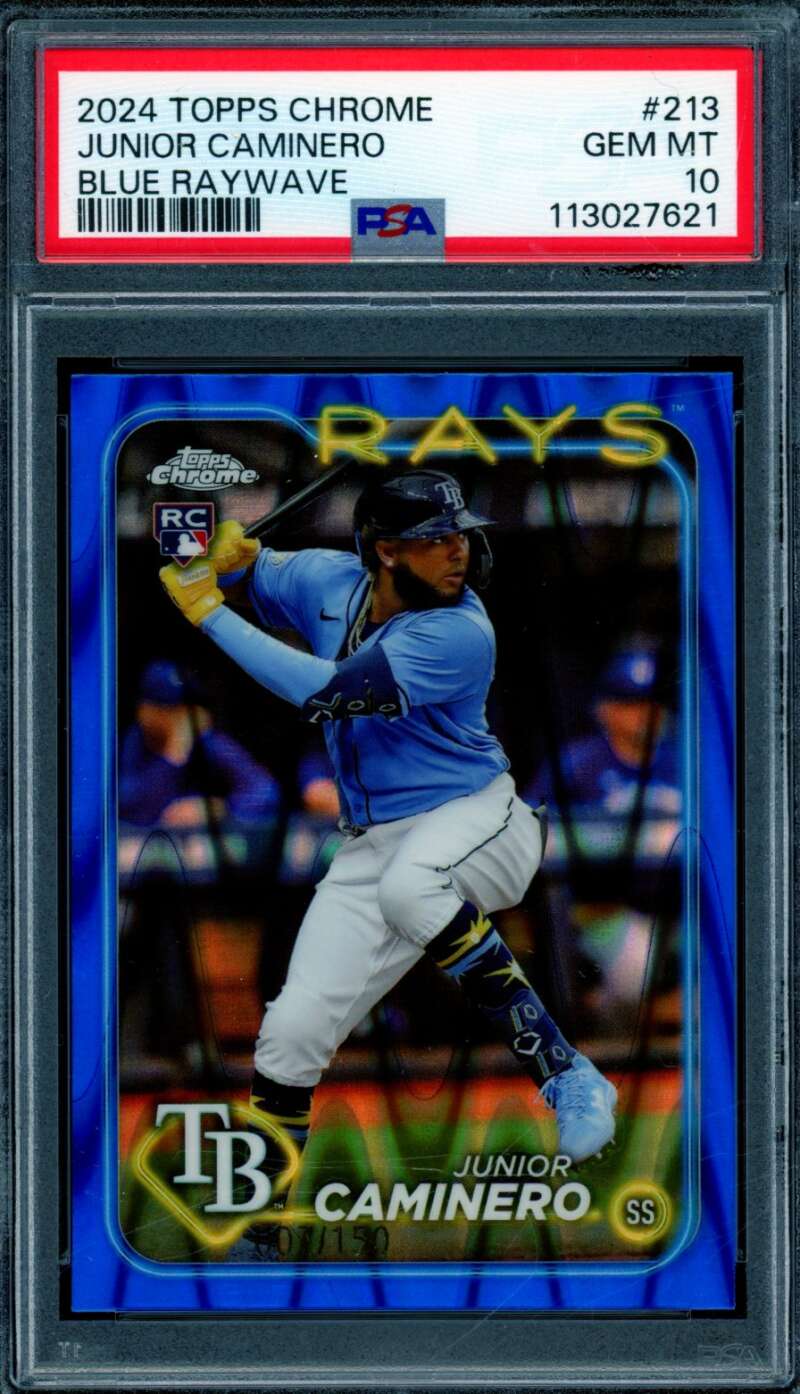 Junior Caminero Rookie Card 2024 Topps Chrome Blue Raywave #213 PSA 10 Image 1