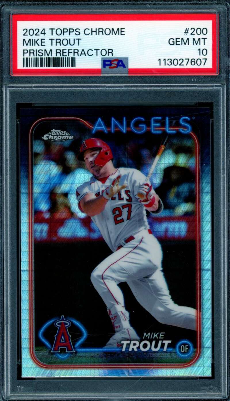 Mike Trout Card 2024 Topps Chrome Prism Refractor (pop 7) #200 PSA 10 Image 1