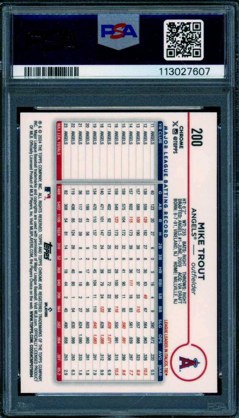 Mike Trout Card 2024 Topps Chrome Prism Refractor (pop 7) #200 PSA 10 Image 2