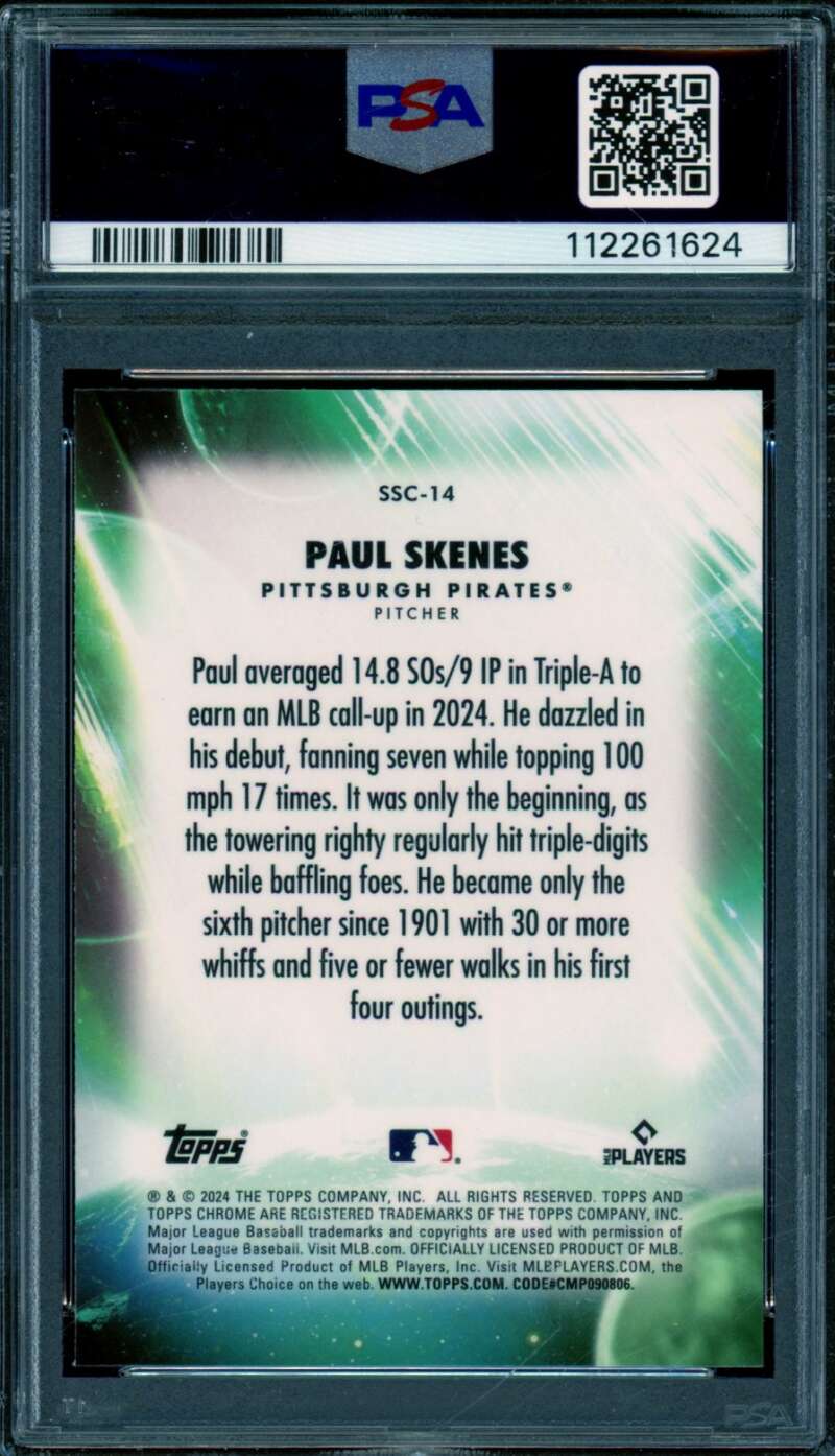 Paul Skenes Rookie Card 2024 Topps Chrome Update Stratospheric Stars #14 PSA 10 Image 2