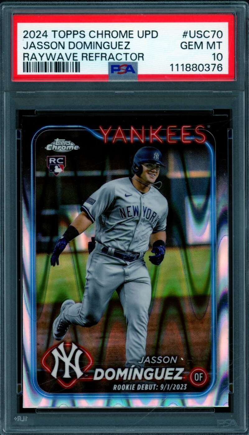 Jasson Dominguez Rookie 2024 Topps Chrome Update Raywave Refractor #USC70 PSA 10 Image 1