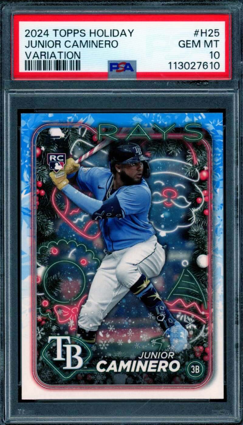 Junior Caminero Rookie Card 2024 Topps Holiday Variation (pop 14) #H25 PSA 10 Image 1