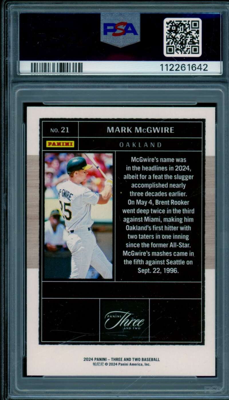 Mark McGwire 2024 Panini Three And Two Holo Silver (9/49) (pop 1) #21 PSA 10 Image 2