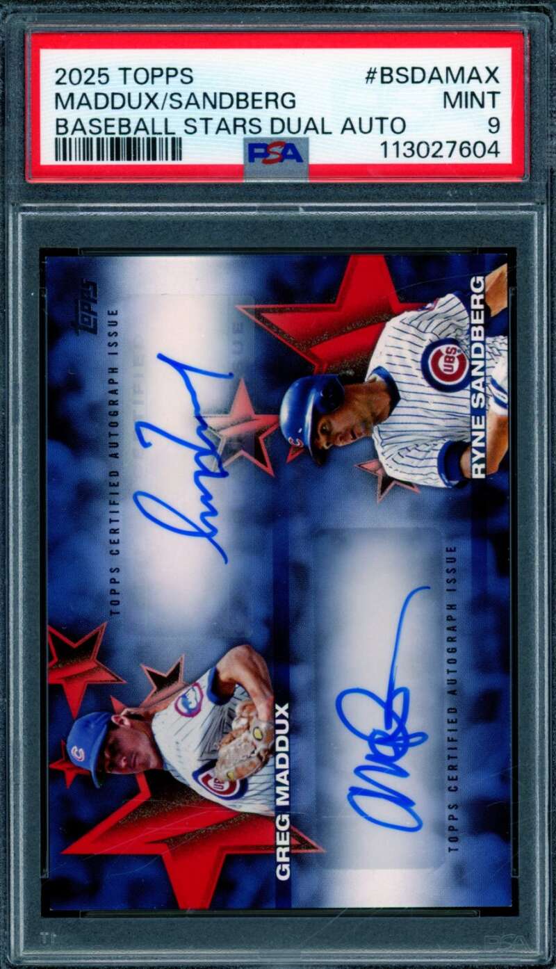 Greg Maddux/Ryne Sandberg 2025 Topps Baseball Stars Auto (6/10) #bsdamax PSA 9 Image 1