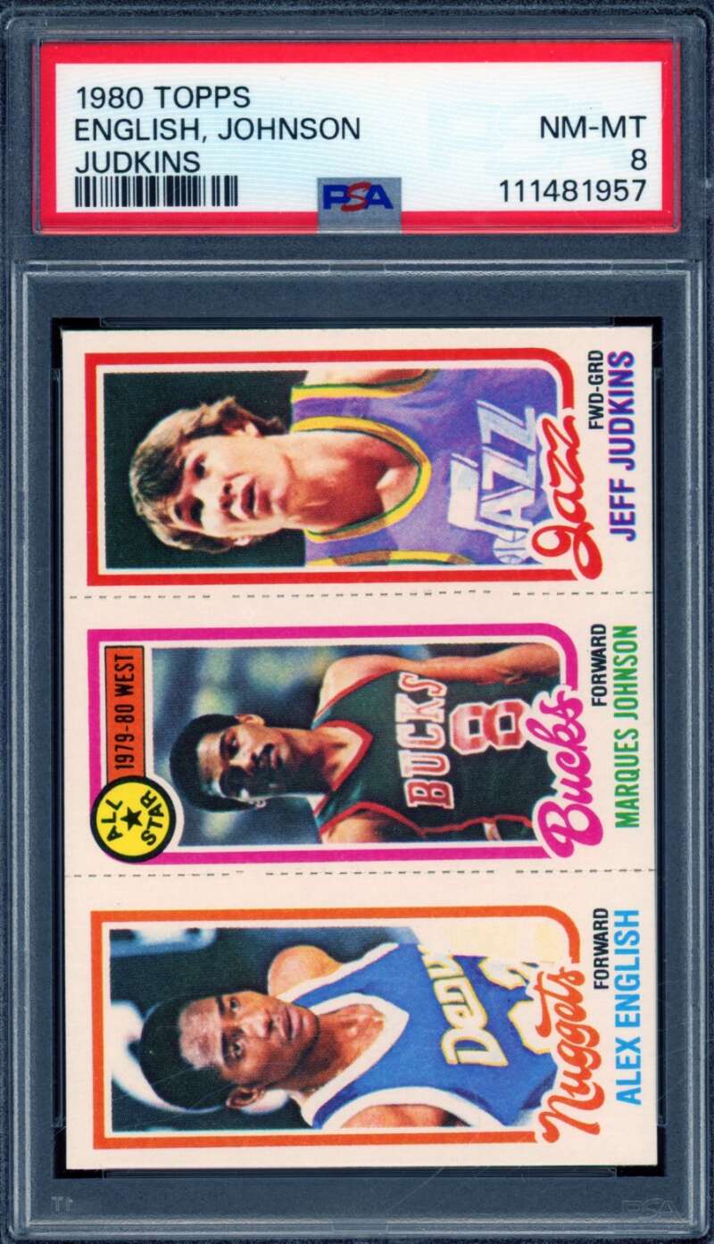 Alex English Marques Johnson Jeff Judkins Card 1980-81 Topps #296 PSA 8 Image 1