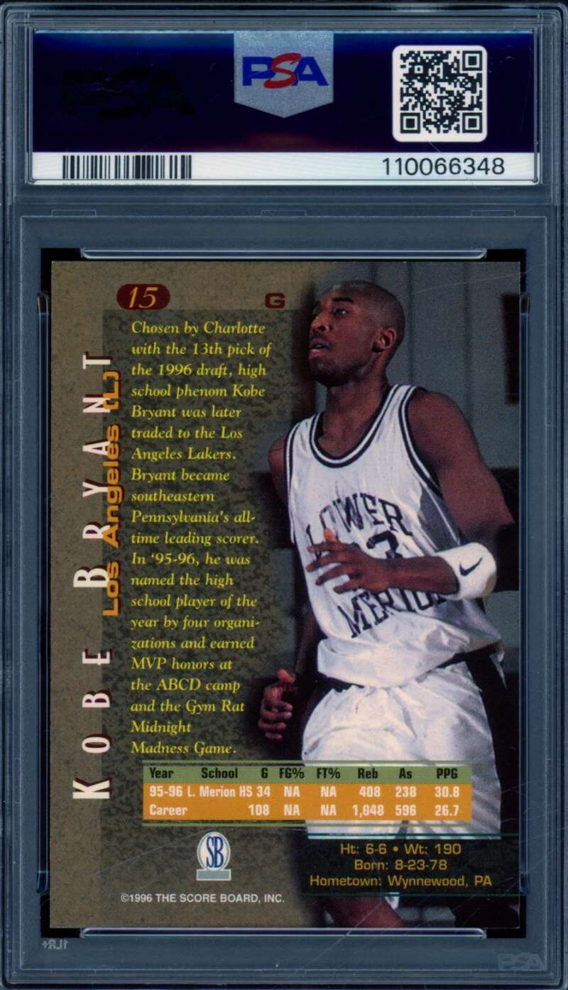 Kobe Bryant Rookie Card 1996 Score Board #15 PSA 8 Image 2