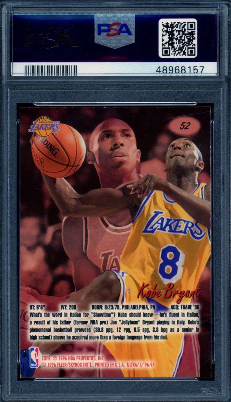 Kobe Bryant Rookie Card 1996-97 Ultra #52 PSA 9 Image 2