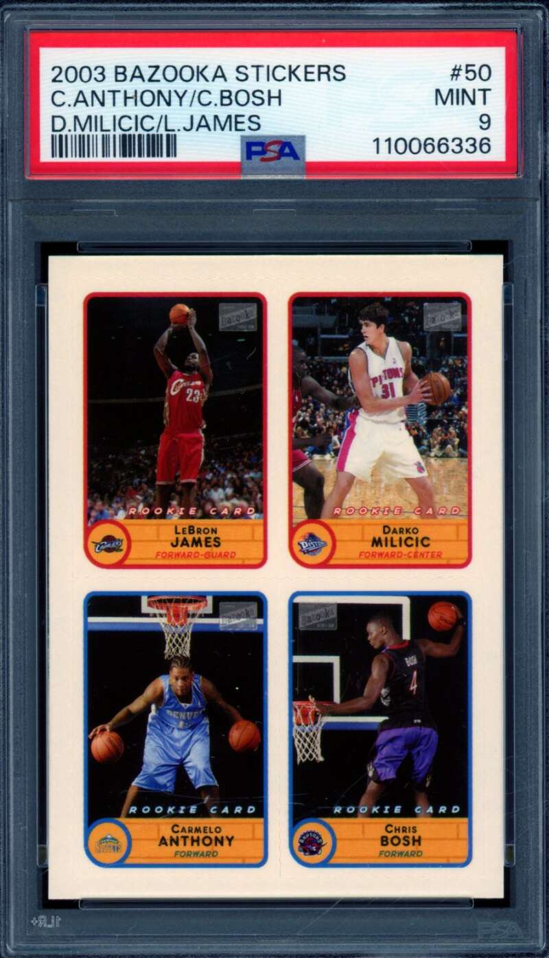 Anthony/Bosh/Milicic/LeBron James Rookie 2003-04 Bazooka Stickers #50 PSA 9 Image 1