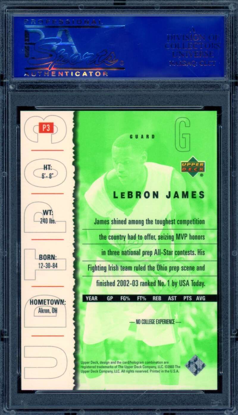 LeBron James Rookie Card 2003-04 UD Top Prospects #P3 PSA 10 Image 2