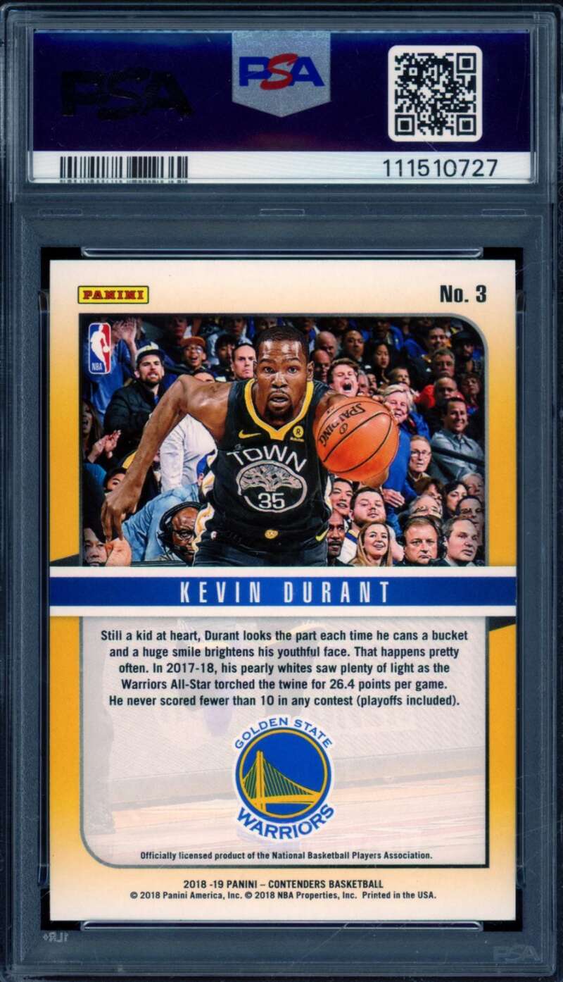 Kevin Durant 2018-19 Panini Contenders Hall Of Fame Contenders (pop 2) #3 PSA 10 Image 2