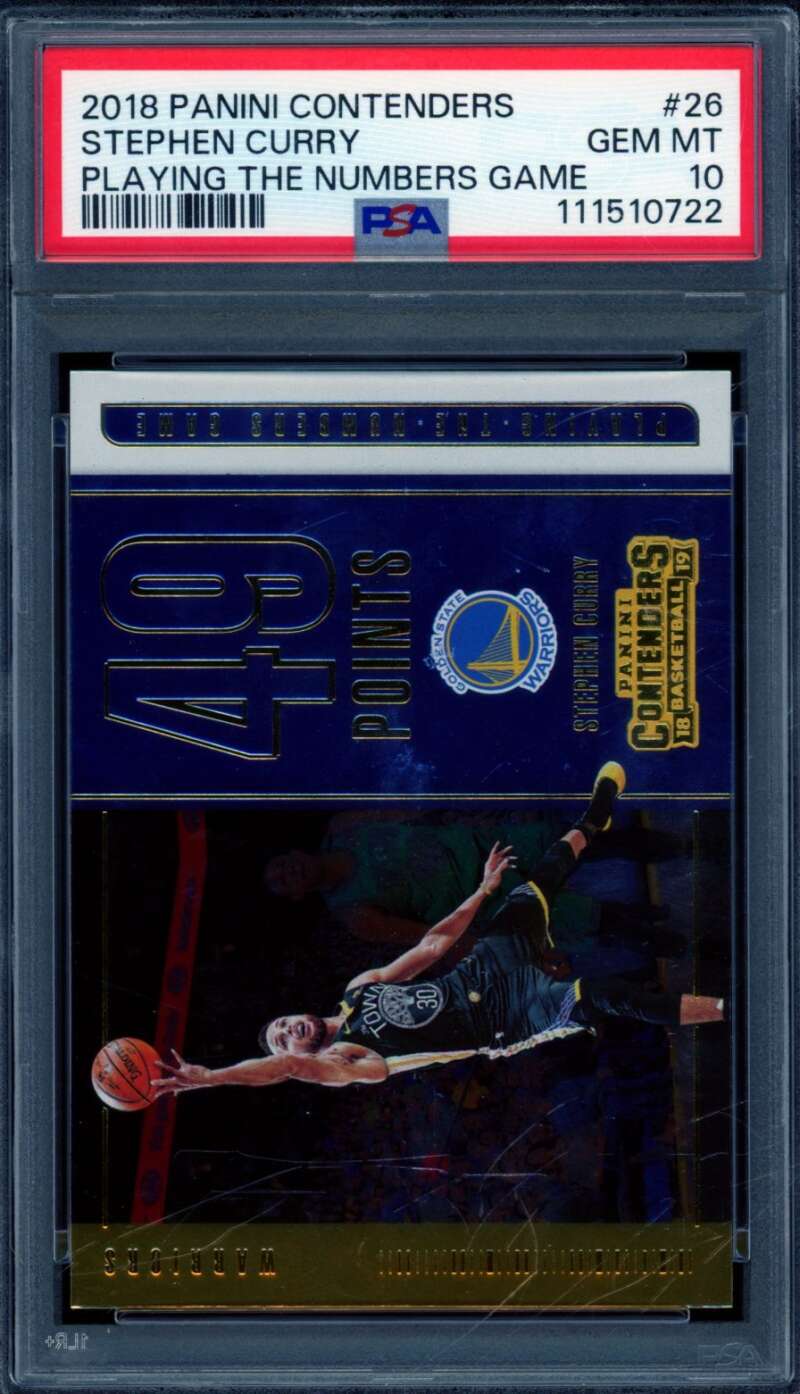 Stephen Curry Card 2018-19 Panini Contenders Playing The Numbers Game #26 PSA 10 Image 1