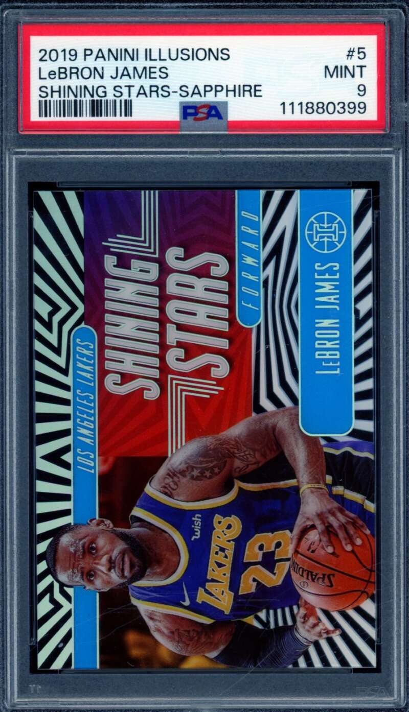LeBron James Card 2019-20 Panini Illusions Shining Stars Sapphire #5 PSA 9 Image 1