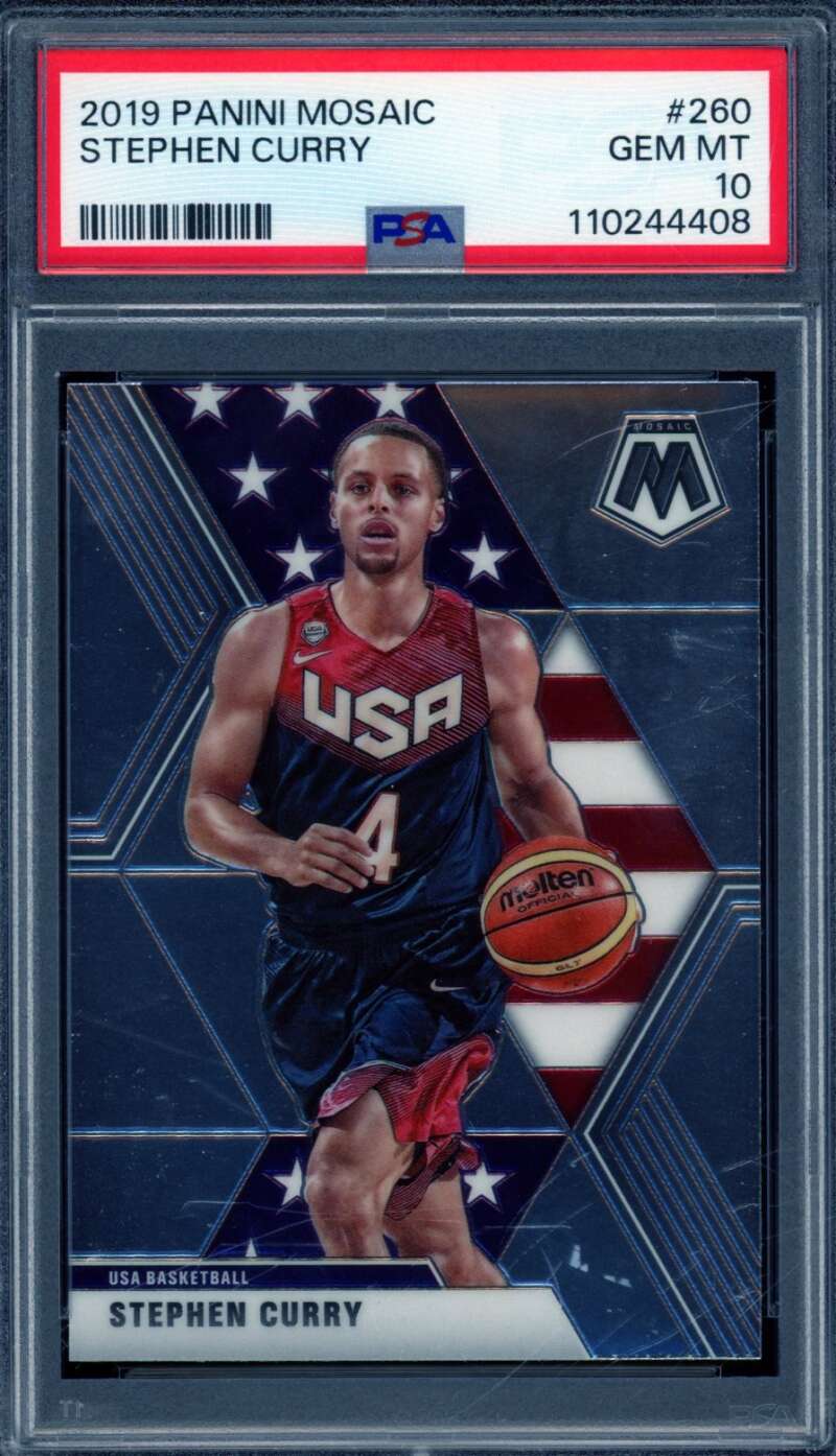 Stephen Curry Card 2019-20 Panini Mosaic #260 PSA 10 Image 1