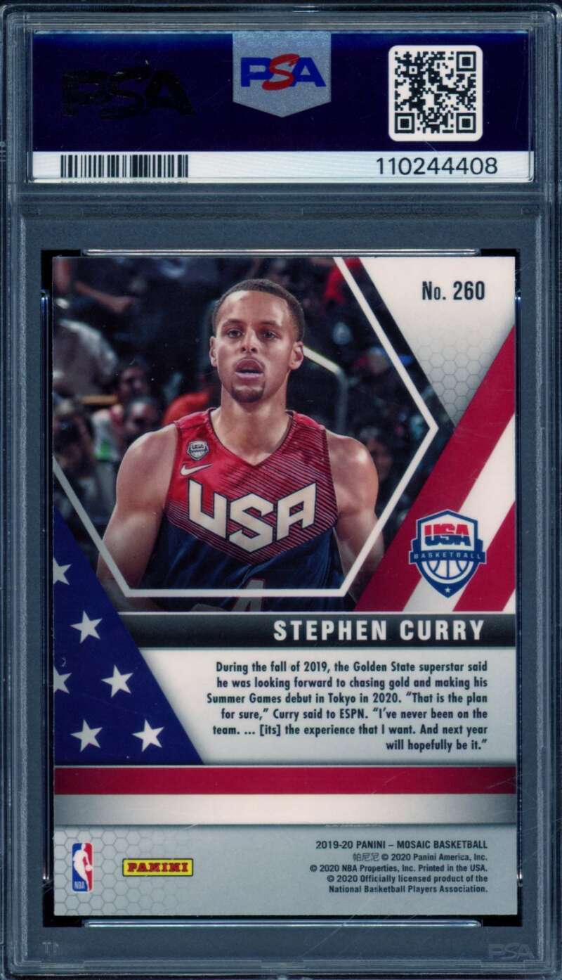 Stephen Curry Card 2019-20 Panini Mosaic #260 PSA 10 Image 2