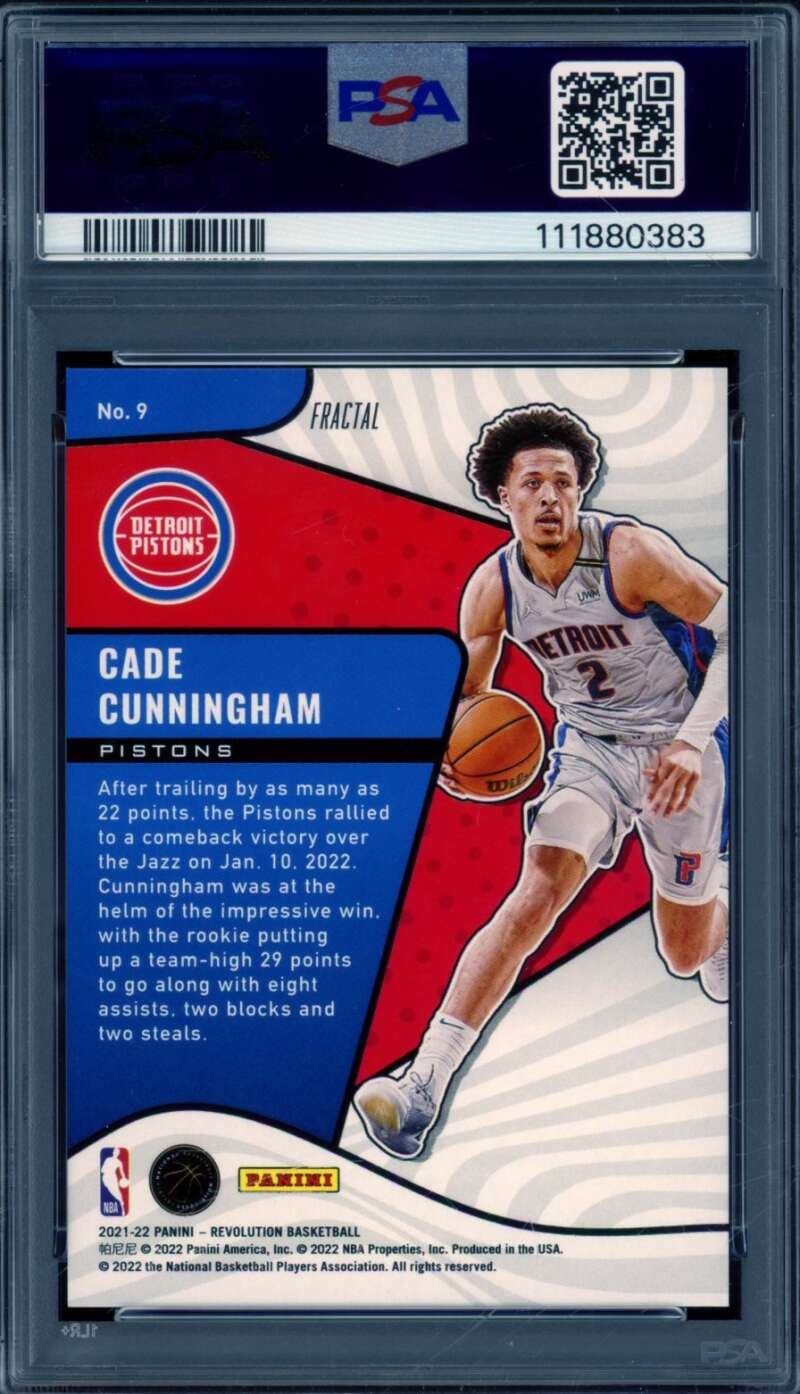 Cade Cunningham Rookie 2021-22 Revolution Rookie Revolution Fractial #9 PSA 10 Image 2