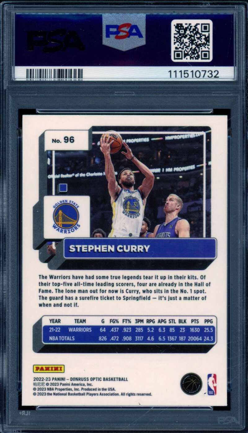 Stephen Curry Card 2022-23 Donruss Optic #96 PSA 10 Image 2