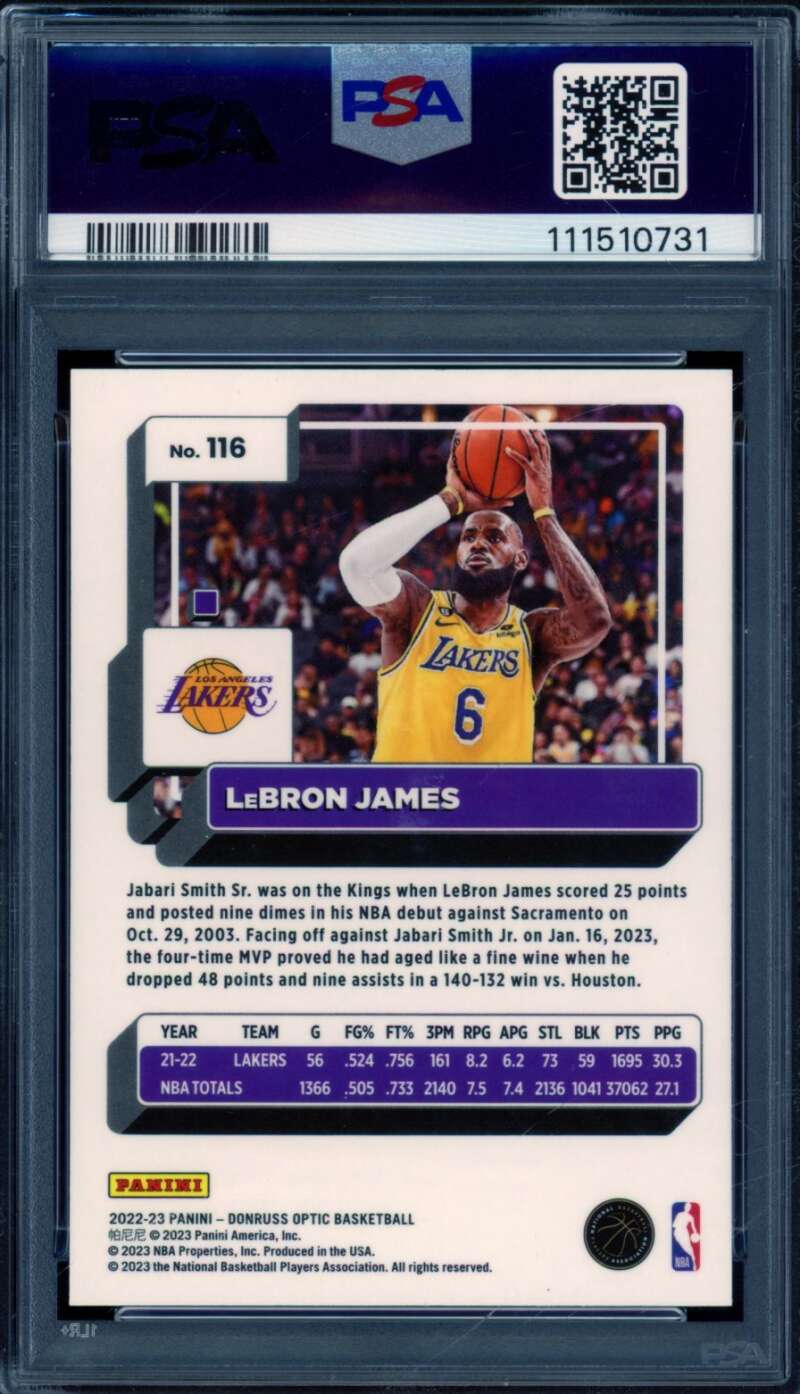 LeBron James Card 2022-23 Donruss Optic #116 PSA 10 Image 2
