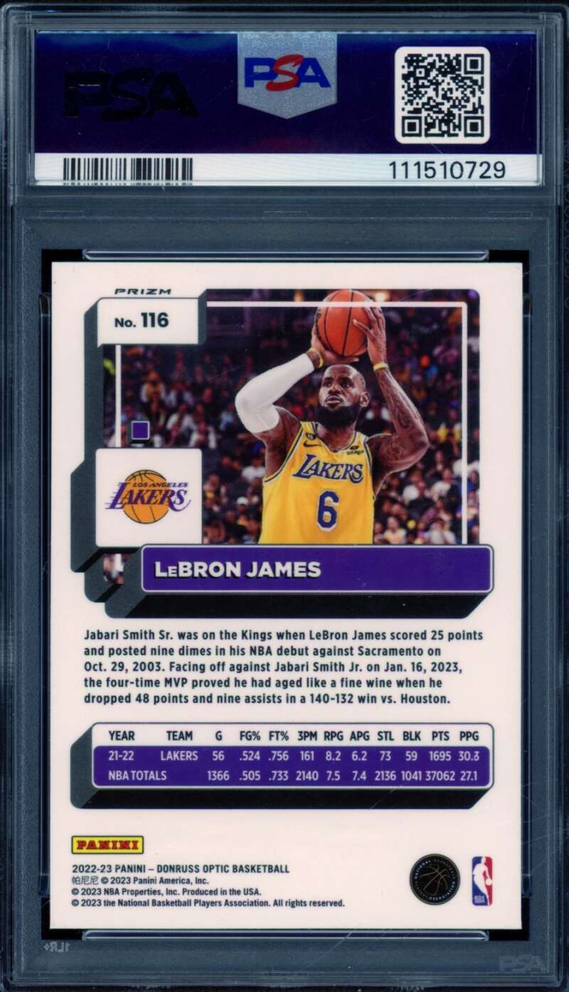 LeBron James Card 2022-23 Donruss Optic Holo #116 PSA 9 Image 2