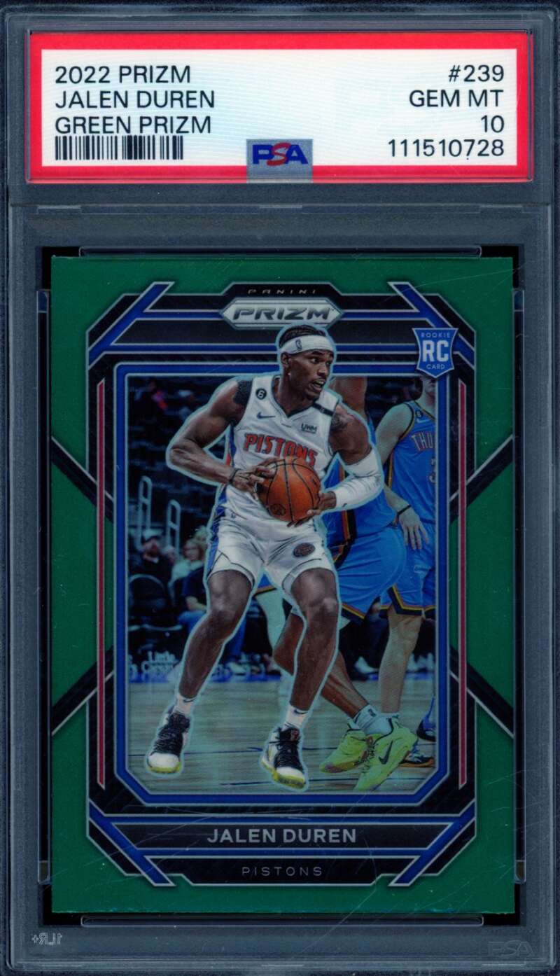 Jalen Duren Rookie Card 2022-23 Prizm Green Prizm (pop 15) #239 PSA 10 Image 1
