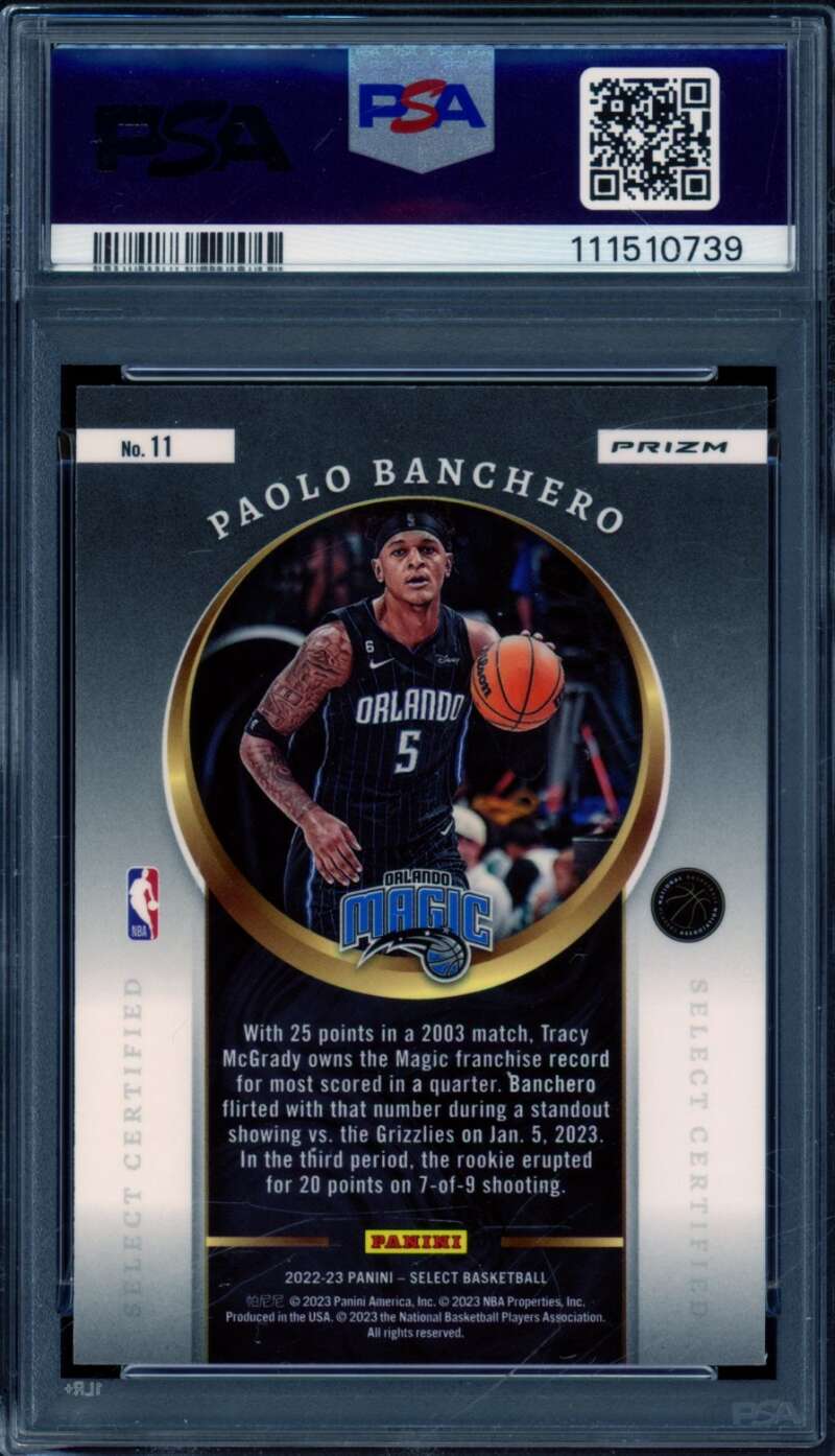 Paolo Banchero Rookie Card 2022-23 Select Certified Red (pop 4) #11 PSA 9 Image 2