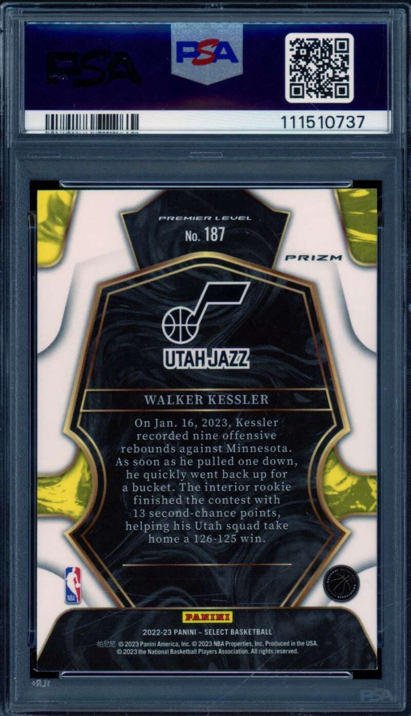 Walker Kessler Rookie Card 2022-23 Select Orange Flash (pop 4) #187 PSA 10 Image 2