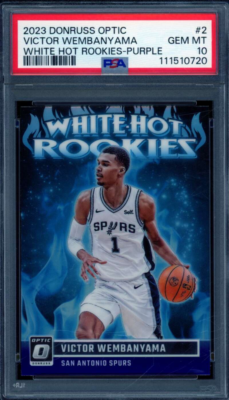Victor Wembanyama Card 2023-24 Donruss Optic White Hot Rookies Purple #2 PSA 10 Image 1