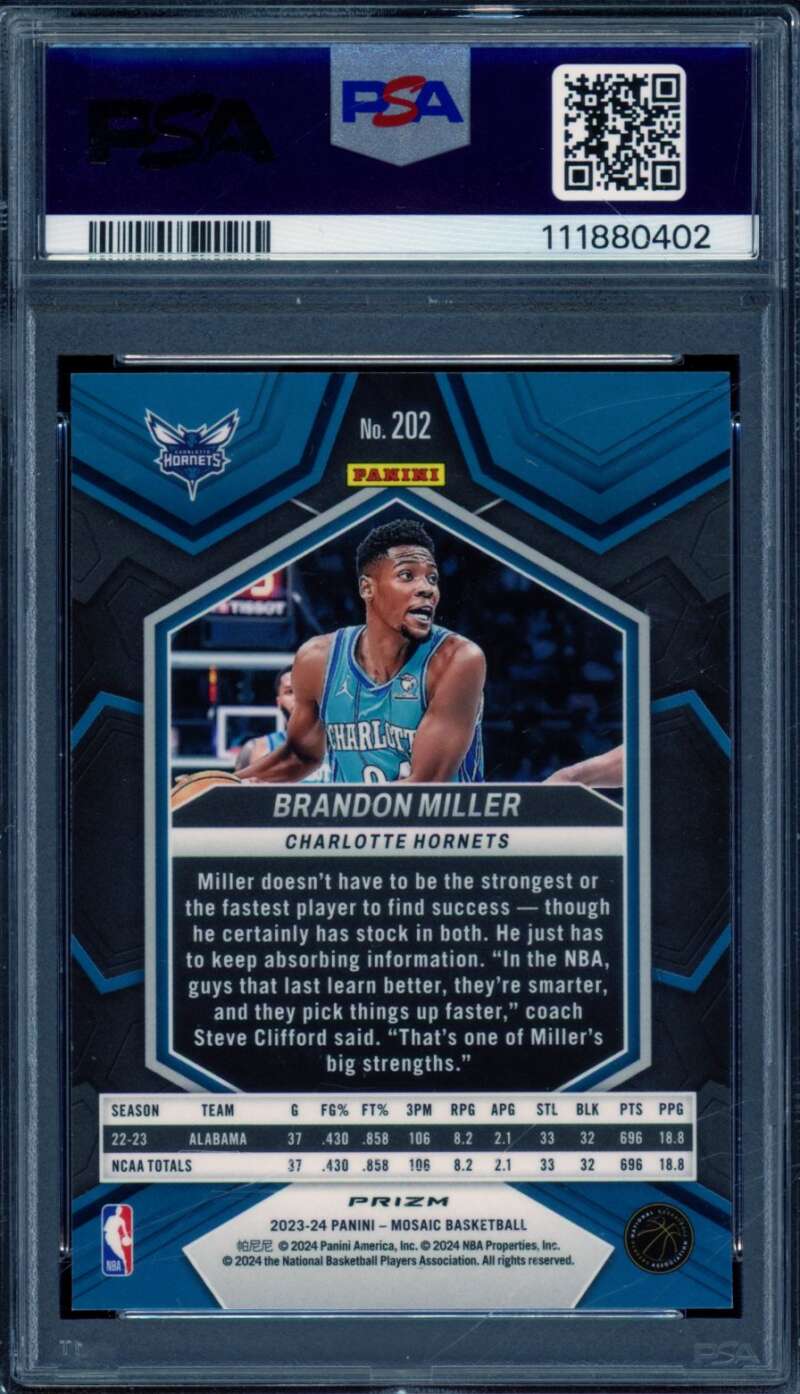 Brandon Miller Rookie Card 2023-24 Mosaic Genesis (pop 13) #202 PSA 10 Image 2