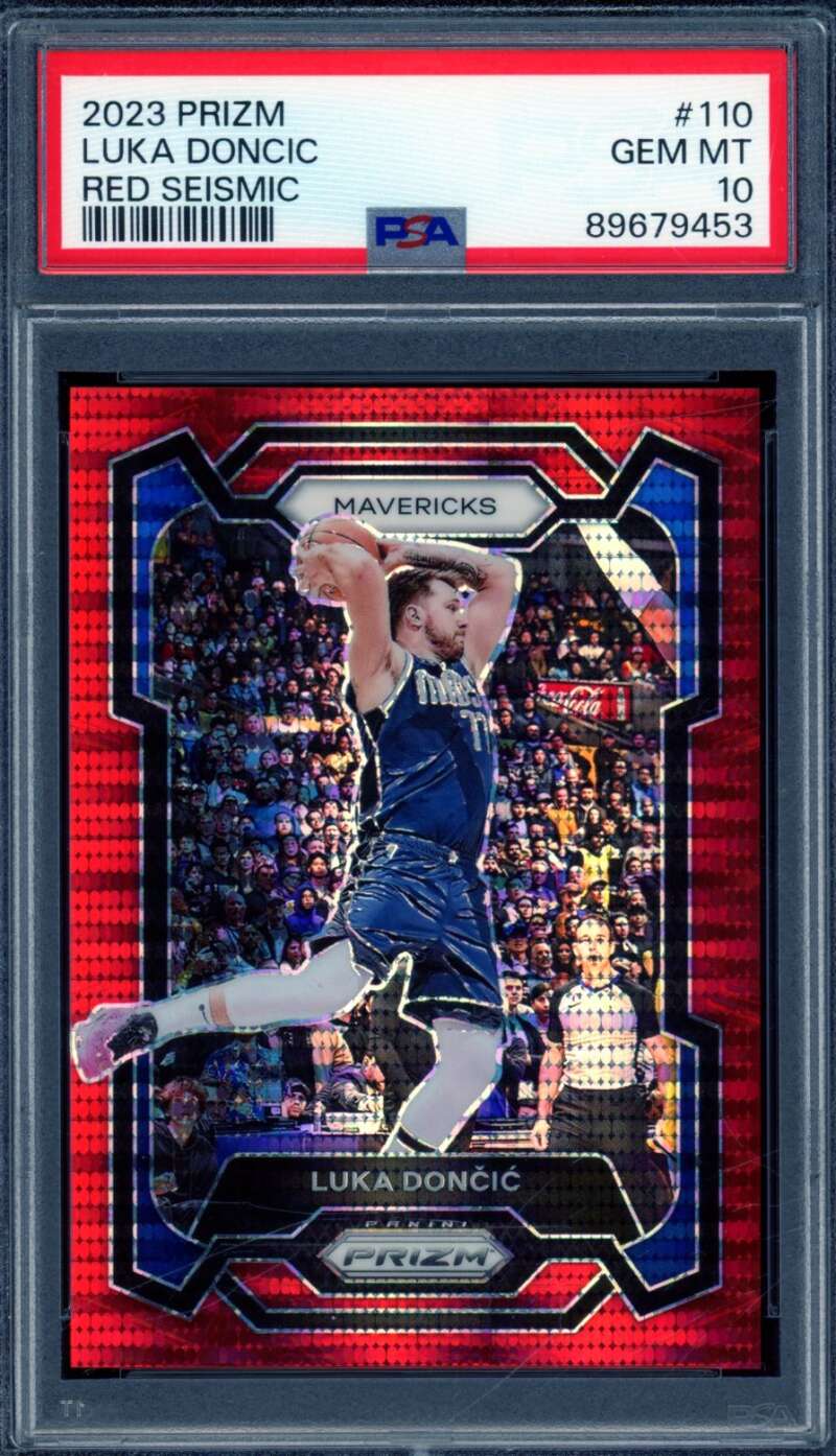 Luka Doncic Card 2023-24 Prizm Red Seismic (001/299) #110 PSA 10 Image 1